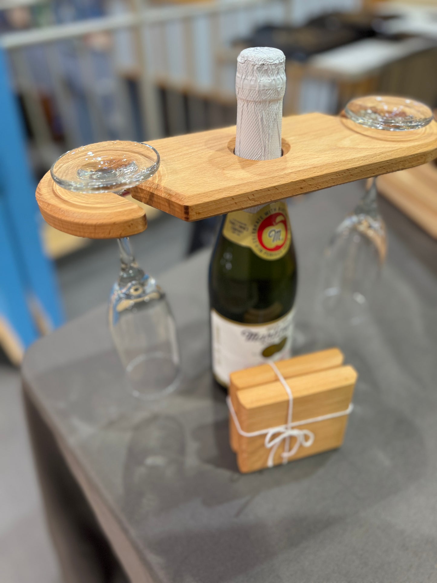 Wine caddy and coaster set