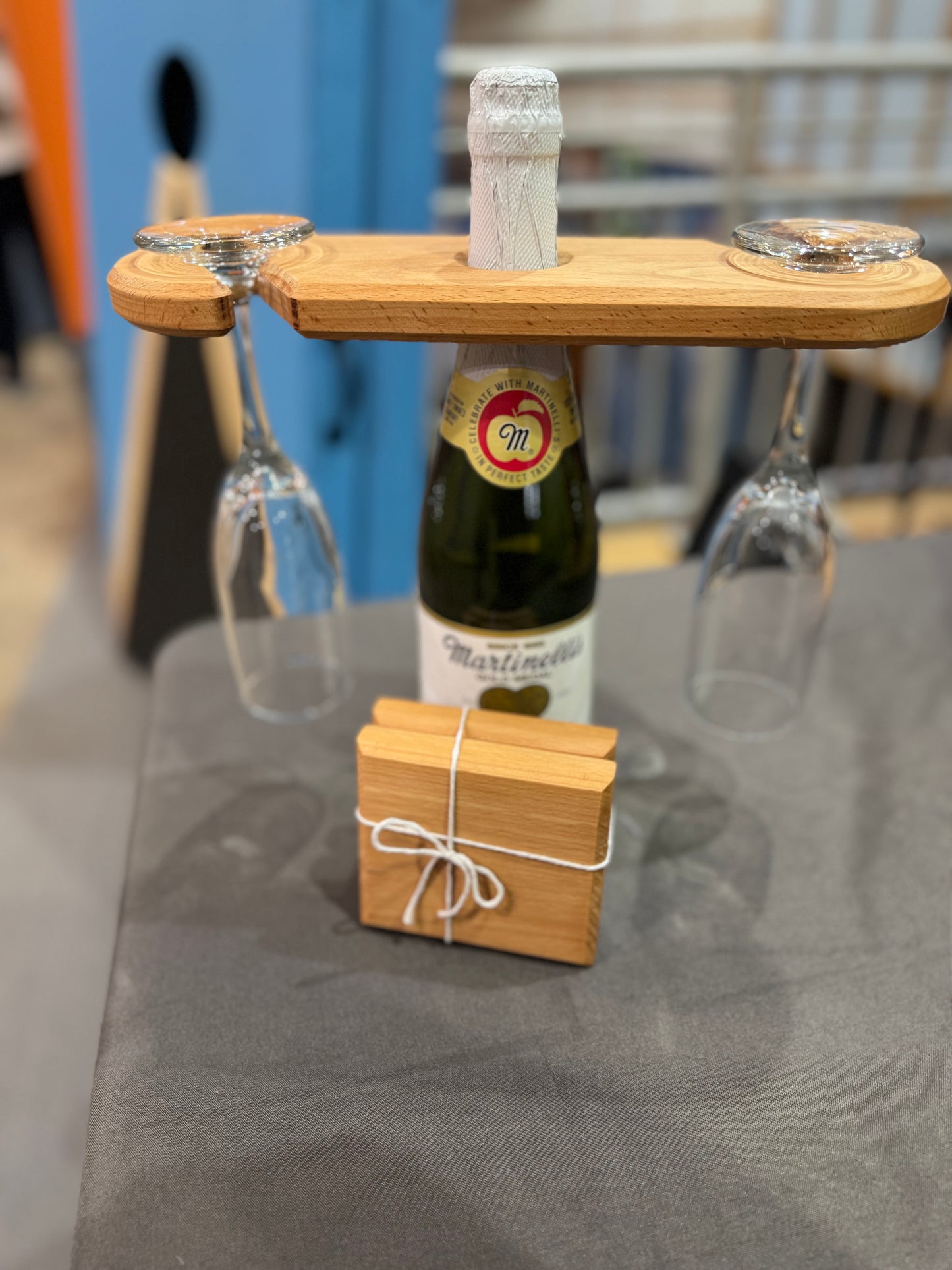 Wine caddy and coaster set