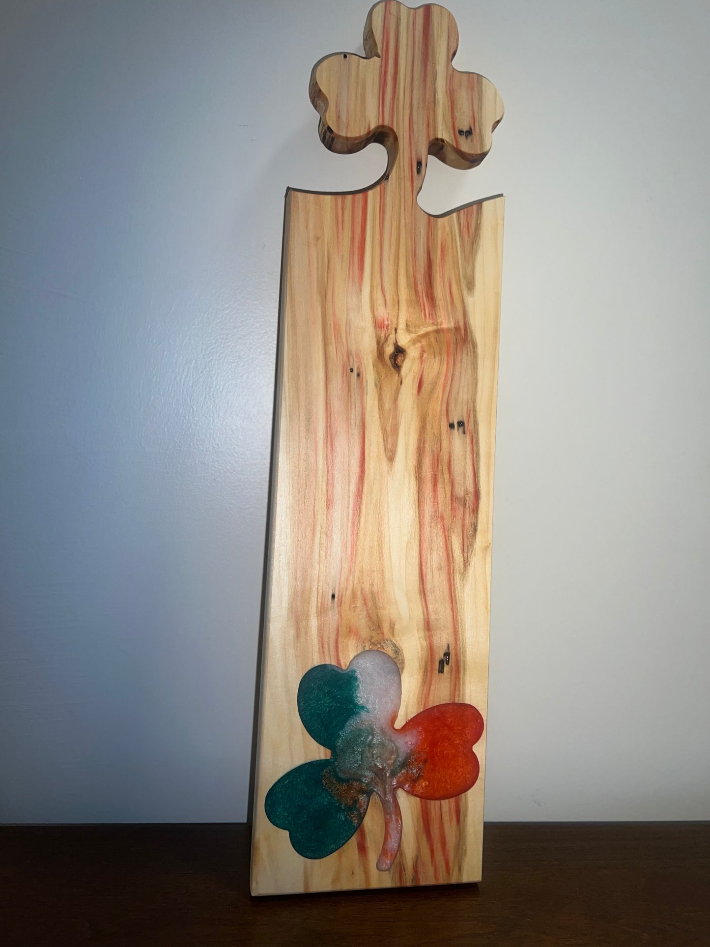 Serving board with shamrock handle and inlay