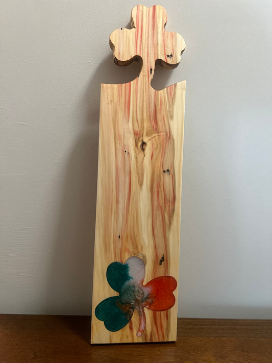 Serving board with shamrock handle and inlay