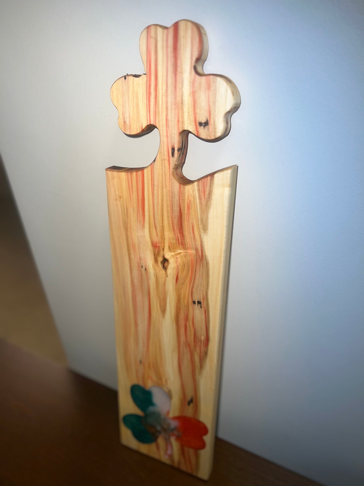 Serving board with shamrock handle and inlay